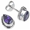 mantraroma Orecchini a bottone in argento 925 con pietra preziosa viola e ametista, orecchini in vero argento sterling da donna, regalo