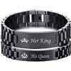 Vnox King Queen Coppia gioielli in metallo acciaio inossidabile con targhetta identificativa per cinturino per orologio, cinturino per cinturino regolabile nero, regalo per anniversario, 8,3