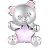 Teleye Ciondolo orso stella rosa Ciondolo in argento sterling 925 adatto per collana bracciale Pandora, SCC2638