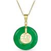 Bling Jewelry Stile Asiatico Cerchio Rotondo Ciambella Ciambella Buona Fortuna Fu Carattere Cinese Simbolo Tinto Verde Giada Disco Collana Per Le Donne Placcato Oro 14K .925 Argento