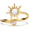 PERIMADE Anello per ansia con opale sole, da donna, placcato oro, con zirconia cubica, in argento Sterling 925, antistress, aperto, avvolgente, calmante, anello rotante regolabile, Argento sterling