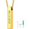 U7 Collana Personalizzata Urna per Ceneria Barra Verticale Acciaio Inossidabile Impermeabile Collana Commemorativa Ciondolo Barra Incisione con Catena Acciaio 46cm + 5cm colore oro