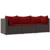 vidaXL Set Mobili da Giardino 3 pz con Cuscini in Polyrattan Marrone