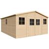 TIMBELA Casa da giardino in legno naturale CON PAVIMENTO IMPREGNATO 418x520 cm/20 m²- Magazzino esterno con finestre - Capanno da giardino - Bici, Deposito attrezzi e rimessa TIMBELA M333