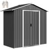 Outsunny Casetta da Giardino 1.8m² in Acciaio Zincato con Prese d'Aria, Capanno Porta Attrezzi con Doppia Porta Scorrevole Bloccabile, Tetto Inclinato, Guanti, 194x107x191 cm, Grigio Scuro