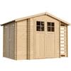 TIMBELA M389F Casetta da Giardino in Legno per Esterni con legnaia- L206xL328xA218 cm/ 3,53 + 0,97+0,97 m2 - Piccola Casetta in Legno, Rimessa Attrezzi, Deposito Bici