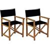 VERDELOOK | Coppia Sedie Regista Serie Legno Garden in Legno d'Acacia e Poliestere 58x50 cm altezza 84,5 cm, Nero, Per Esterno, Giardini e Terrazzi