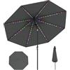 COSTWAY Ombrellone da Esterno 288 cm, con 96 Luci LED, Ombrellone Giardino con Inclinazione Regolabile, Manovella, 8 Stecche e Top Ventilato, Parasole da Mercato per Giardino Spiaggia (Grigio)