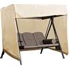 Wrighteu Garden Swing Copertura Impermeabile Anti-UV Nero Altalena e Dondolo a 3 Posti in Poliestere 170x220x125cm da Giardino (Beige)