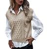 Generic Scialli con cappuccio per le donne donne College gilet lavorato a maglia senza maniche con scollo a V retrò maglione gilet da donna manica a campana aperto davanti cardigan pizzo sciolto, Nero , S
