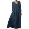HAOLEI Vestiti Donna Estivi in Cotone e Lino Caftano Boho Abito Ampio Casual Moda Manica Lunga Scollo A V Vestito Estivo Taglie Forti Eleganti Abiti al Ginocchio Larghe da Spiaggia Fresco Vacanza