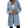 Generisch Cappotto di lana da donna, lungo, in lana, con colletto rovesciato, invernale, elegante, sottile, in tweed, a maniche lunghe, giacca a vento invernale, O celeste, XL
