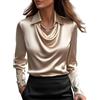 Generico bluse e camicie da donna,Blusa in raso di seta a maniche lunghe per donna, elegante, vestibilità ampia, collo a cappuccio, da lavoro, ufficio, tutti i giorni, tinta unita, casual, elegante, tunica,