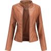 Generic Giacca da donna alla moda in pelle sintetica, giacca corta alla moda, vestibilità slim, cappotto da motociclista in pelle sintetica, giacche bomber cammello, taglia 3XL