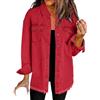 Maskjuwio Jeans Giacche da donna con bottoni in denim, camicia in denim lavato, con tasche, giacca solida, elegante a maniche lunghe, con orlo sfilacciato, giacca casual, Colore: rosso, M