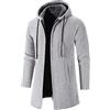 Masrin Giacca invernale con cappuccio, da uomo, lunga, tinta unita, con chiusura lampo, in cotone, con calda imbottitura, giacca a vento di media lunghezza, in pile, B-argento., M