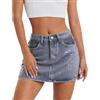 Generisch Gonna di jeans da donna sottile con strass a vita alta, gonna avvolgente, linea ad A, alla moda, tinta unita, glitterata, casual, per feste in primavera, estate, carnevale, Blu, S
