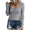 TANMESSO Top Henley da donna in maglia a costine classica a maniche lunghe abbottonata camicetta per autunno stile 2024, Grigio francese., XL