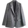 Generic Blazer monopetto da donna a righe con tasche vintage collo dentellato maniche lunghe abiti, Grigio 9, S