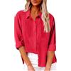 Generisch Camicia da donna elegante in mussola, a maniche lunghe, con bottoni, colletto a risvolto, in cotone, camicetta leggera e ariosa, Rosso 1, XL