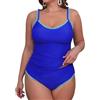 CUPSHE Tankini da donna con scollo a U, bordo all'uncinetto, a vita media, spalline regolabili, costume da bagno in due pezzi, taglie forti e curvy (XS-4XL), blu reale, 3XL plus