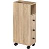 kleankin Armadietto da Bagno a Colonna, Mobile Bagno con 4 Ruote, 1 Cassetto 1 Armadietto con Anta 2 Armadietti Aperti, Color Rovere, 18x30x68.5 cm