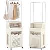 LIFEZEAL Cesto Biancheria Sporca 51 L con Stand Appendiabiti, Ruote, Piano Portaoggetti, Mensola, 1 Scomparto, Portabiancheria, Cesto Estraibile, Rimovibile, Pieghevole, Lavanderia, Bagno, Plastica
