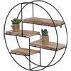 Mendler Scaffale mensola portaoggetti pensile 4 Ripiani HWC-K76 Rotondo 45x45x11cm Ferro Verniciato - Legno Chiaro