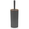 Inbagno Portascopino WC, in plastica Grigio, con Dettagli Effetto Legno, Serie Blob