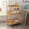SogesHome Trolley 3 Tiers Carrello Cucina Credenza in bambù Carrello con Ruote, portaoggetti Mobile, Carrello portaoggetti da Cucina, KS-ZC-05
