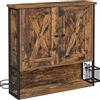 VASAGLE Pensile, mobile da bagno, armadio a 2 porte con ripiano regolabile, porta asciugacapelli, portaspazzole in rete, stile industriale, marrone rustico e nero BBK123B01