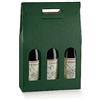 Generico Scatola PORTABOTTIGLIE da 3 posti 27x9x38.5 cm con Finestre | PORTA BOTTIGLIE 3 VANI CON MANICO MATRIMONI EVENTI SPECIALI (Seta Verde)
