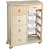 Liberoshopping Carrello cucina cassettiera OTELIA in legno di faggio con 4 cassetti, 4 cesti portafrutta in acciaio, ruote piroettanti e piano con mattonelle in ceramica - Made in Italy (Naturale)
