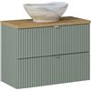 Lomadox Lavabo da bagno con lavabo in ceramica, 80 cm, verde e rovere