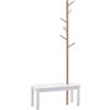 HOMCOM Panca con Appendiabiti da Ingresso, Attaccapanni da Terra in Bambù, Panca da Ingresso Bianca, Design, anche per Camera da Letto, 80x30x180cm, Bianco Legno