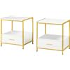 HOMCOM Set da 2 Comodini per Camera da Letto con Cassetto, Comodini Camera da Letto con Ripiano Aperto, 50x40x55cm, Bianco e Oro