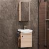 Planetmöbel Set di mobili da bagno lavabo con mobiletto 45 x 60 x 33 cm con armadio a specchio 40 cm per WC ospiti, rovere Sonoma