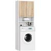 AKORD | Armadio Pensile per Lavatrice | Armadio di trasformazione con 2 ante, 2 Ripiani Aperti | Archivio per bagno | Cassettiera per lavatrice | 64x180x30 cm | Peso 30 kg | Bianco/Rovere Sonoma
