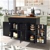 KUAKE Carrello da cucina con piano di lavoro pieghevole, isola da cucina mobile su ruote con 2 cassetti e 3 ripiani regolabili, 129 x 46 (71 x 91,5 cm, colore: nero