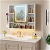 Ztexkee Specchio Bagno Contenitore con illuminazione e Antiappannamento Armadietto Bagno a Parete con indicazione di orologio e temperatura, Presa e 8 scomparti portaoggetti per il Bagno 90 * 80 * 16 cm