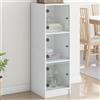 Homgoday Armadietto alto con ante in vetro, bianco, 35 x 37 x 109 cm, credenza alta, mobile per soggiorno, consolle espositore, autoportante