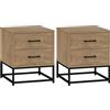 HOMCOM Set di 2 Comodini Camera da Letto con 2 Cassetti, Coppia di Comodini Stile Industriale in Legno e Acciaio, Tavolini per Divano, Soggiorno, Salotto e Camera, 40x39.5x48 cm, Colore Legno