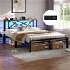 DICTAC Letto 140 x 200 cm con illuminazione a LED, telaio in metallo e legno, 2 prese e 2 porte USB, spazio sotto il letto
