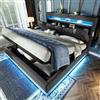 Huayz - Letto imbottito 140 x 200 cm, letto matrimoniale a LED con vano contenitore e rete a doghe, testiera con vano portaoggetti e funzione di ricarica USB e tipo C, schienale con sistema idraulico