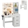 HOMASIS Toletta da Trucco con Specchio a 12 Luci in 3 Colori, Postazione Trucco con 4 Cassetti e 2 Scomparti, Consolle Make Up con 2 Prese, 1 Porta USB, 1 Porta Tipo C e 1 Supporto per Asciugacapelli