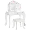HOMCOM Tavolo da Trucco per Bambini con Sgabello 2 in 1, Bianco/Rosa