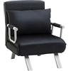 HOMCOM Poltrona Letto Singolo 3 in 1 con Schienale Reclinabile su 5 Livelli e Cuscino, Divano Letto Singolo Pieghevole per Soggiorno e Salotto in Pelle Scamosciata e Metallo, 65x69x80 cm, Nero
