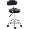 HOMCOM Sgabello Regolabile Girevole a 360°, Sgabello da Estetista con Schienale, Ruote e Poggiapiedi, in Acciaio, Finta Pelle, 32x40x70-86 cm, Nero