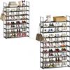 Orgahome Scarpiera 8 Ripiani+10 Ripiani, Scarpiera Salvaspazio in Metallo, Porta Scarpe Verticale o Capovolta, Scaffale Salvaspazio Impilabile, Scarpiera Ingresso o da Esterno, Nera