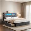 Zorvani Letto imbottito 160 x 200 cm, letto matrimoniale con 4 cassetti, con testiera LED e USB, letto a molle, letto per ragazzi con rete a doghe in legno, velluto, senza materasso (grigio)